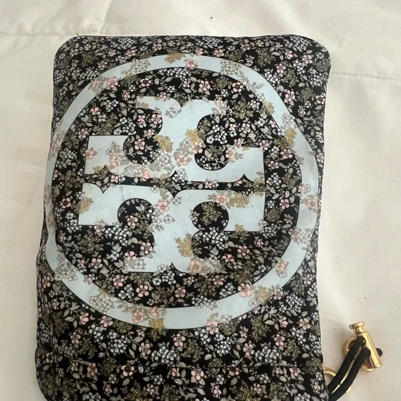 Tory Burch Black and Pink Floral Pouch Bag - Picture 3 of 5